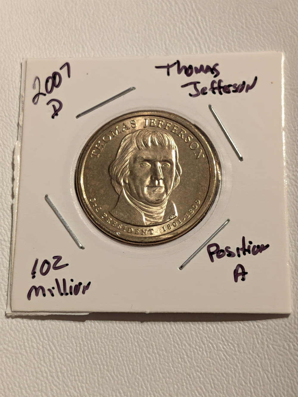 2007 D Thomas Jefferson Presidential $1 Coin From A U.S. Mint Roll